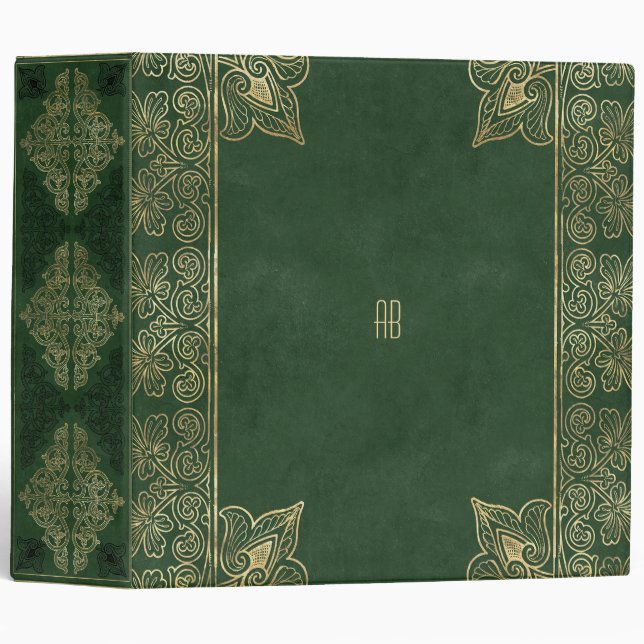 Create Your Own Gilded Emerald Green Notebook 3 Ring Binder (Front/Spine)