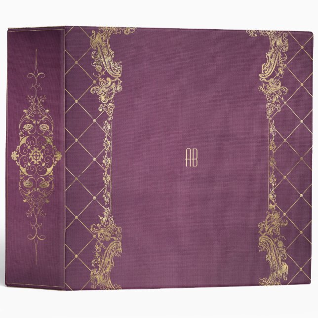 Create Your Own Gilded Magenta Purple Notebook 3 Ring Binder (Front/Spine)