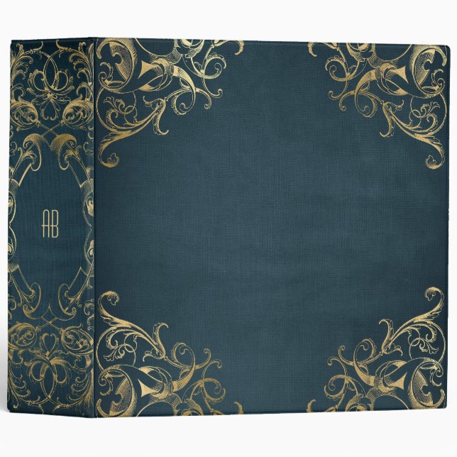 Create Your Own Gilded Navy Blue Notebook 3 Ring Binder (Front/Spine)