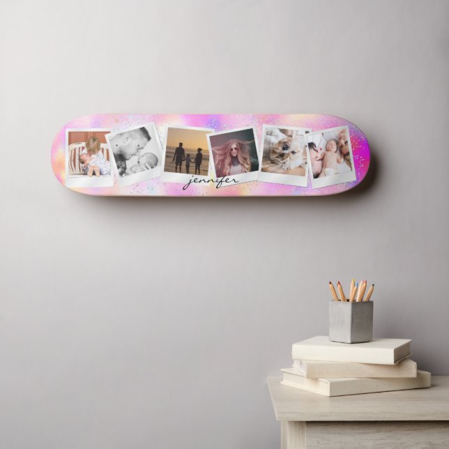 Create Your Own Girly Rainbow Glitter Modern Cute Skateboard (Wall Art (Horz))