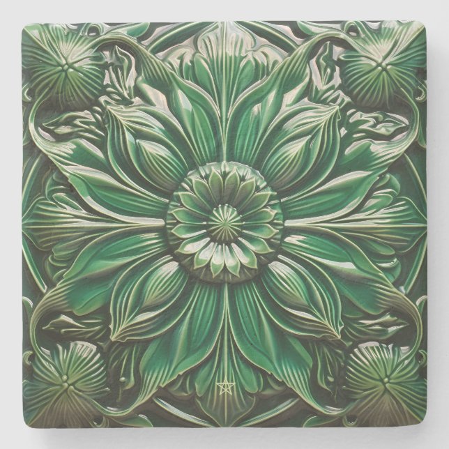 Create Your Own Glazed Clay Green Sunflower Stone Coaster (Front)