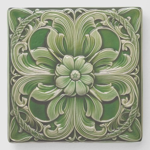 Create Your Own Glazed Clay Lime Green Flower Stone Coaster