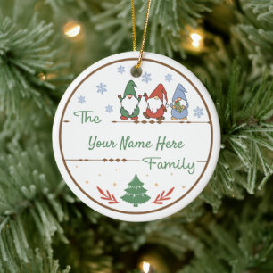 Create Your Own Gnome Family Name & Year Christmas Ceramic Ornament
