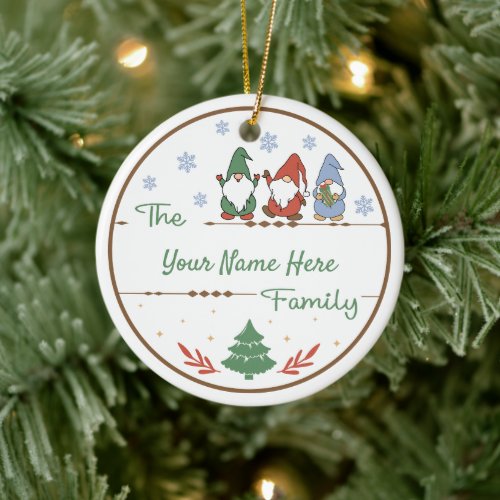 Create Your Own Gnome Family Name  Year Christmas Ceramic Ornament