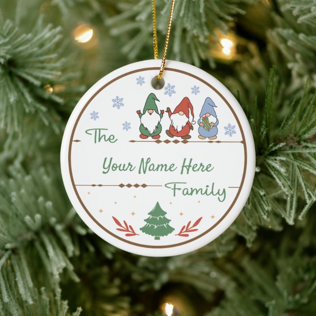Create Your Own Gnome Family Name & Year Christmas Ceramic Ornament (Tree)