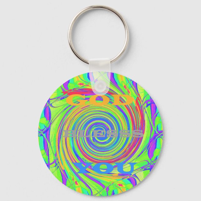 Create Your Own God Bless You Inspirational Text Keychain (Front)