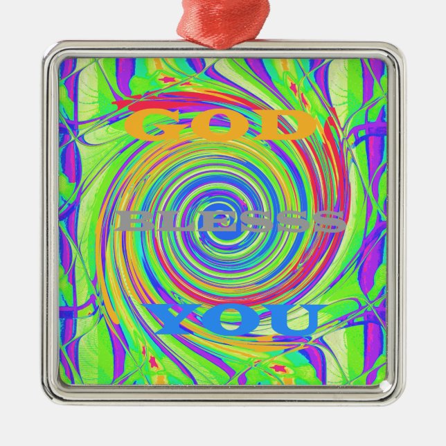 Create Your Own God Bless You Inspirational Text Metal Ornament (Front)