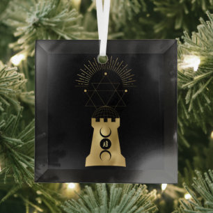 Create Your Own Gold Arcane Moon Tower Tarot Glass Ornament