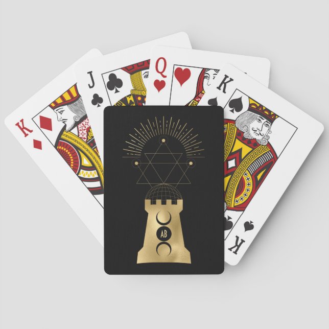 Create Your Own Gold Arcane Moon Tower Tarot Poker Cards (Back)