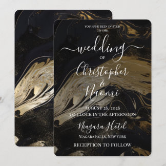 Create Your Own Gold Black Marble Wedding Invitation