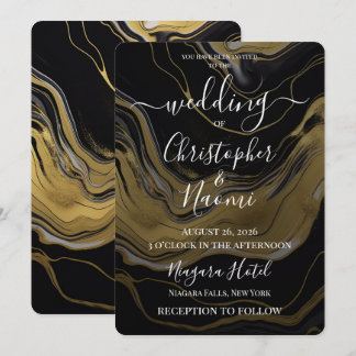 Create Your Own Gold Black Marbleized Wedding Invitation