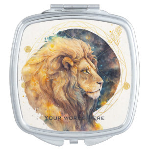 Create Your Own Gold & Blue Leo Zodiac Compact Mirror
