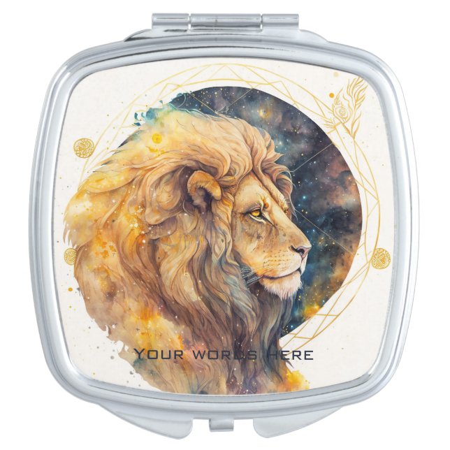 Create Your Own Gold & Blue Leo Zodiac Compact Mirror (Front)