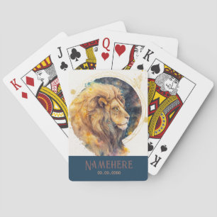 Create Your Own Gold & Blue Leo Zodiac Poker Cards