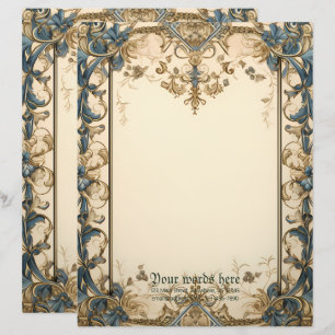 Create Your Own Gold Blue Medieval Floral Letterhead