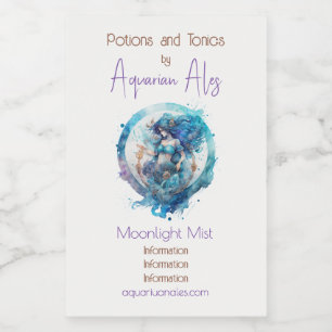 Create Your Own Gold & Blue Mystical Aquarius Wine Label