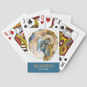 Create Your Own Gold & Blue Mystical Aries Zodiac Poker Cards