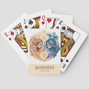 Create Your Own Gold & Blue Mystical Gemini Zodiac Poker Cards