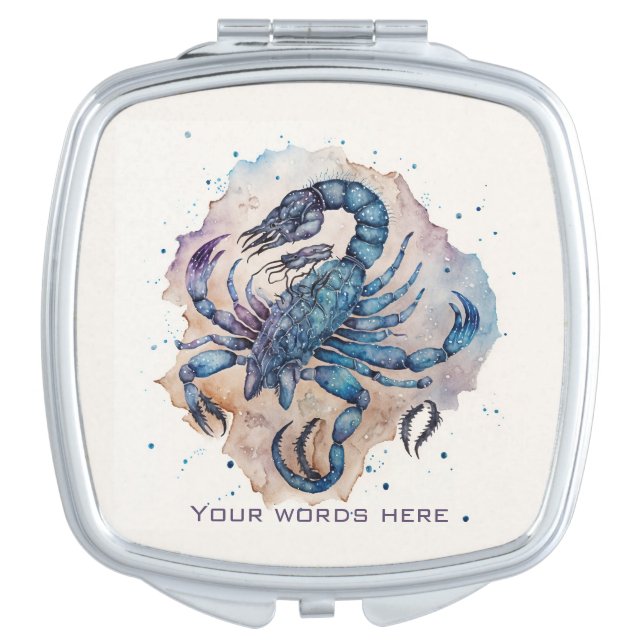Create Your Own Gold & Blue Mystical Scorpio Compact Mirror (Front)