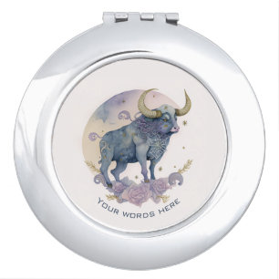 Create Your Own Gold & Blue Mystical Taurus Zodiac Compact Mirror