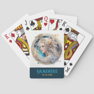 Create Your Own Gold & Blue Mystical Virgo Zodiac Poker Cards
