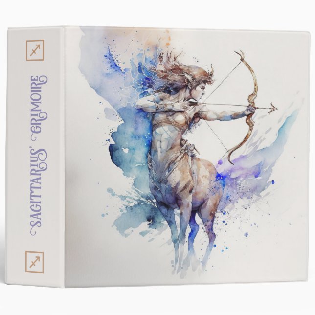 Create Your Own Gold & Blue Sagittarius Zodiac 3 Ring Binder (Front/Spine)