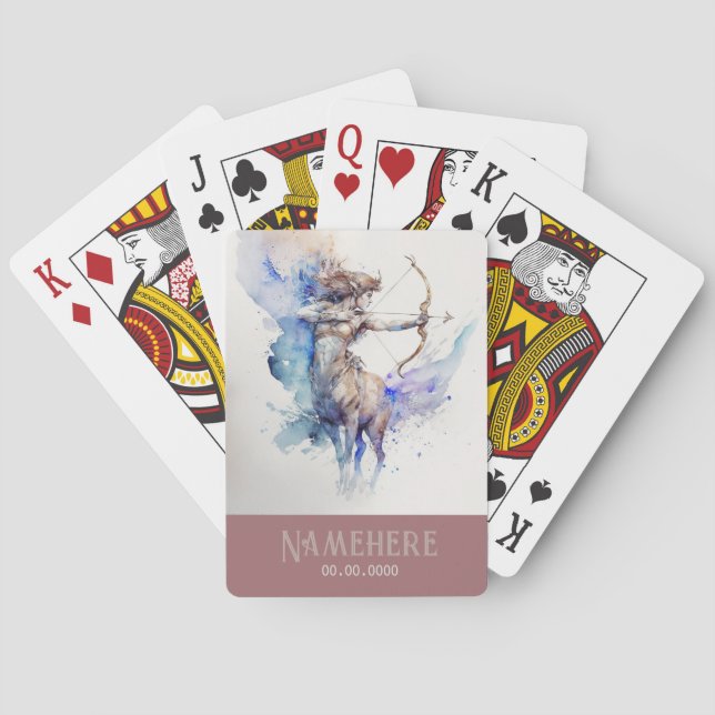 Create Your Own Gold & Blue Sagittarius Zodiac Poker Cards (Back)