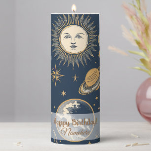 Create Your Own Gold Blue White Celestial Pillar Candle