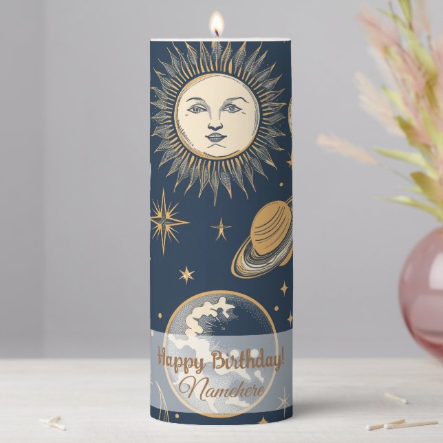 Create Your Own Gold Blue White Celestial Pillar Candle (In Situ)