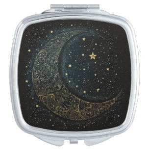 Create Your Own Gold Filigree Moon Celestial Compact Mirror