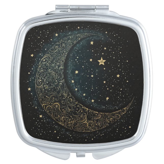 Create Your Own Gold Filigree Moon Celestial Compact Mirror (Front)