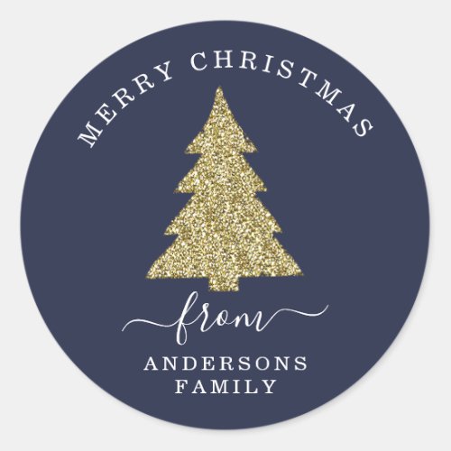 Create Your Own Gold Glitter Christmas Blue Classic Round Sticker