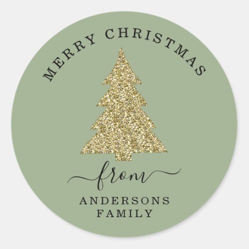Create Your Own Gold Glitter Christmas Sage Green Classic Round Sticker