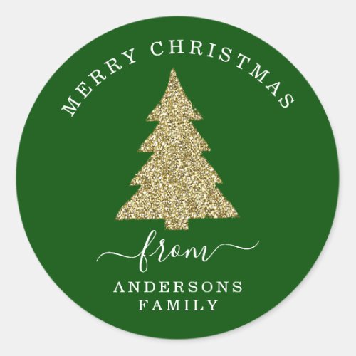 Create Your Own Gold Glitter Christmas Tree Green Classic Round Sticker
