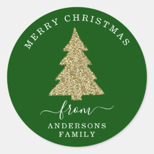 Create Your Own Gold Glitter Christmas Tree Green Classic Round Sticker