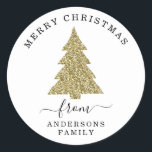 Create Your Own Gold Glitter Christmas White Classic Round Sticker<br><div class="desc">Create Your Own Gold Glitter Christmas Tree White Holiday Round Sticker.</div>