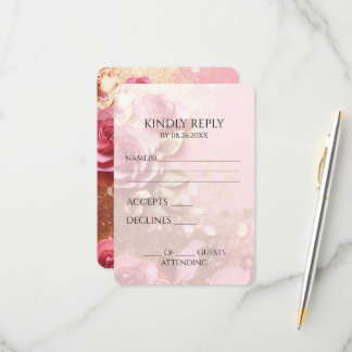 Create Your Own Gold Glitter & Pink Paper Flowers RSVP Card