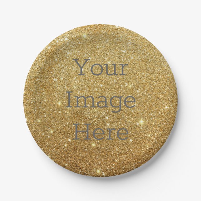 Create Your Own Gold Glitter Sparkle Faux Metallic Paper Plates (Front)