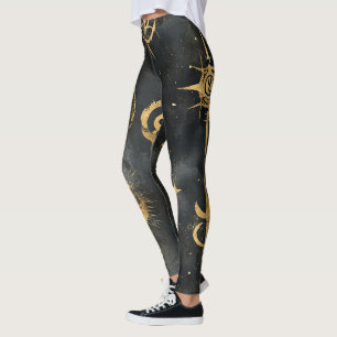 Create Your Own Gold Magical Symbols Black Leggings