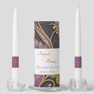 Create Your Own Gold Plum Lotus Vintage Flower Unity Candle Set