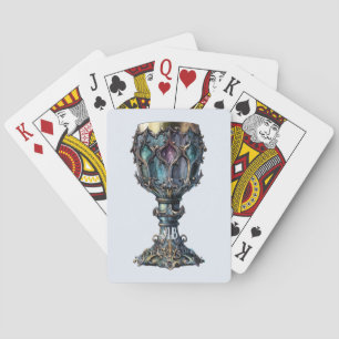 Create Your Own Gold Rimmed Blue Chalice Poker Cards