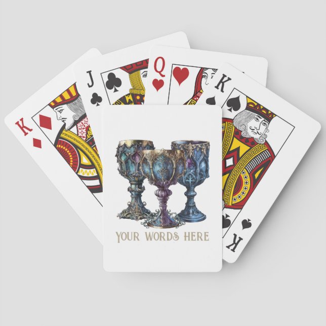 Create Your Own Gold Rimmed Blue Chalices Poker Cards (Back)