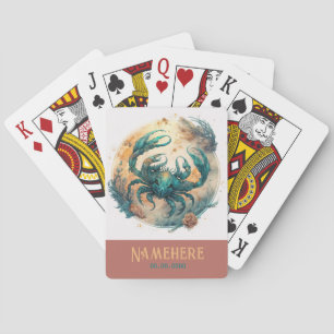 Create Your Own Gold & Teal Mystical Cancer Zodiac Poker Cards