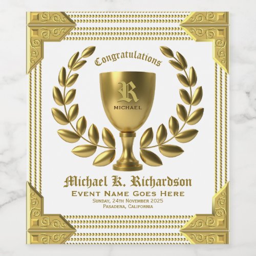 Create Your Own Golden Cup Laurel Wreath Monogram Wine Label