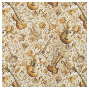 Create Your Own Golden Musical Instrument Collage Fabric