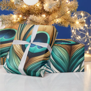 Create Your Own Golden Peacock Feathers Wrapping Paper