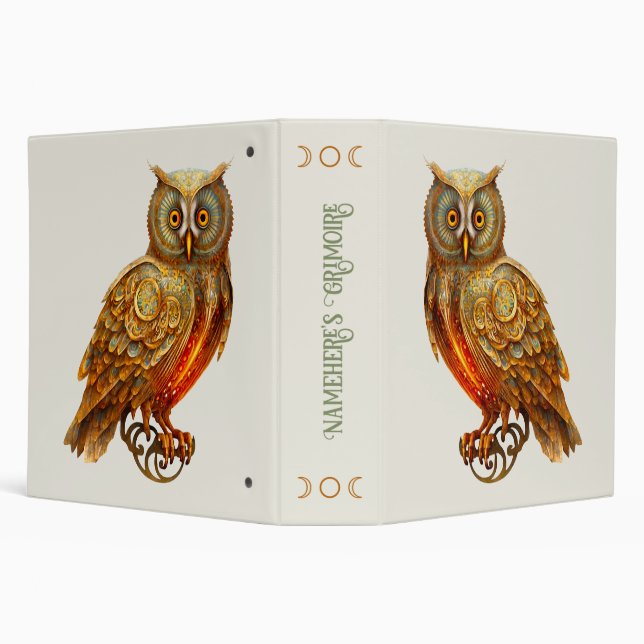 Create Your Own Golden Steampunk Owl 3 Ring Binder (Background)