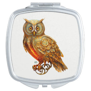 Create Your Own Golden Steampunk Owl Compact Mirror