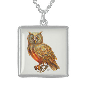 Create Your Own Golden Steampunk Owl Sterling Silver Necklace