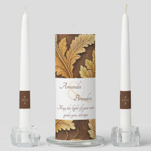 Create Your Own Golden Vintage Leaves Unity Candle Set
